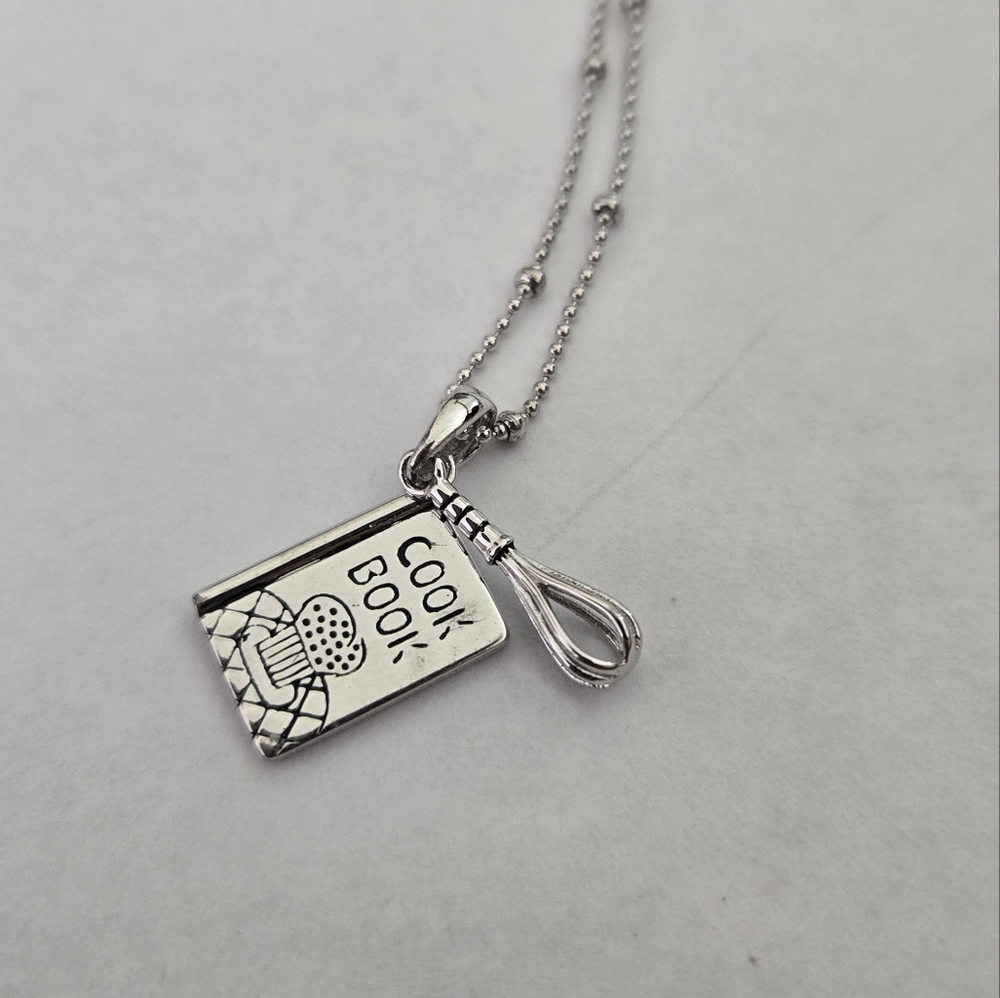 Silver Cookbook Pendant Necklace NWT